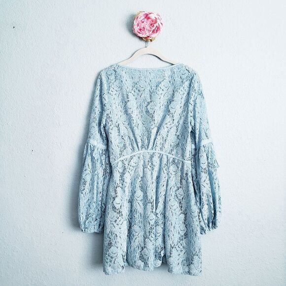 Free People Ruby Blue Longsleeve Lace Dress - Picture 6 of 6